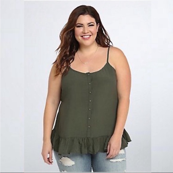 Torrid Button Green Front Ruffle Cami Top Plus Size Torrid 0 Size Large - Picture 1 of 11